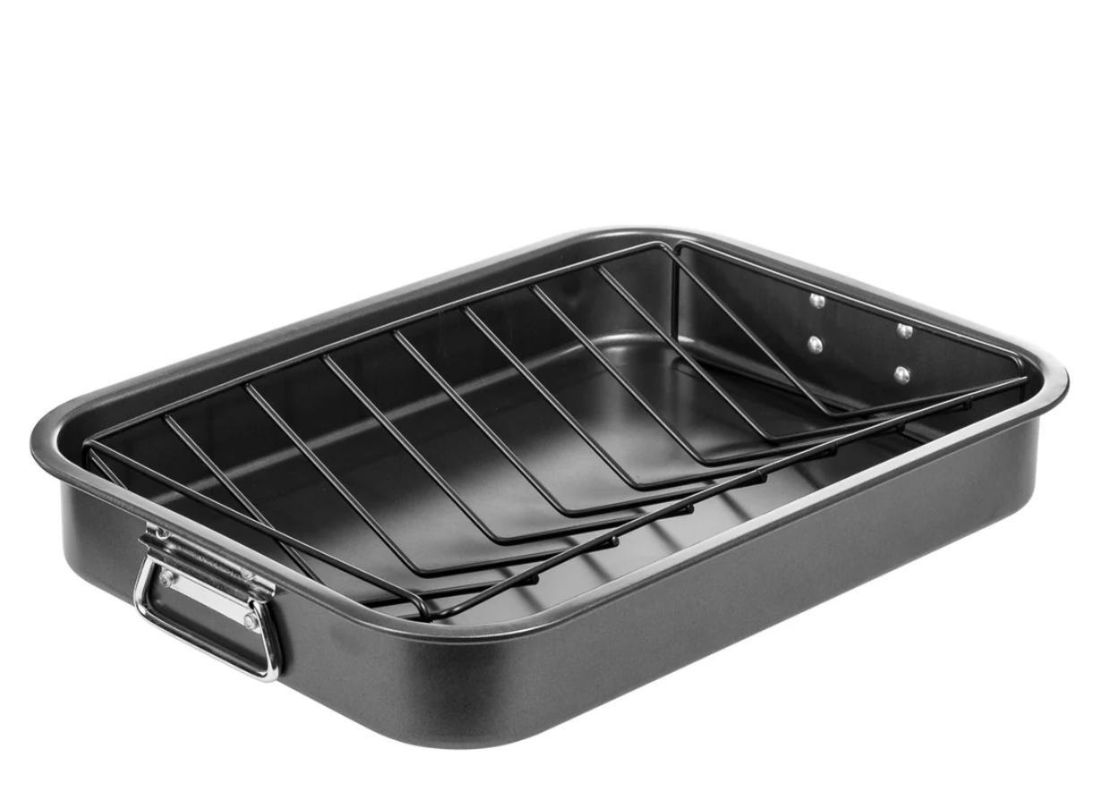 Lexi Home CARBON STEEL ROASTING PAN WITH V-RACK 16"